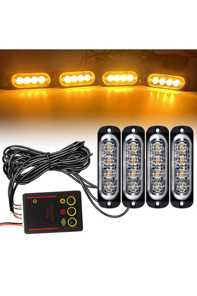 Choice Yellow 4LED Car Grille Emergency Lights Auto LED Strobe Light Amber Ve...