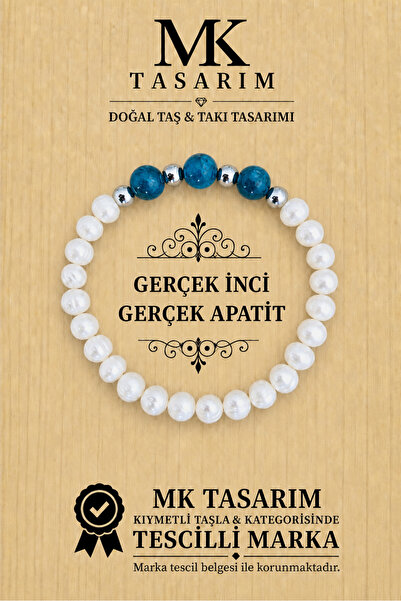 MK tasarım Relaxing, Calming, Energy Bracelet Genuine Pearl - Apatite Stone B...