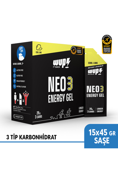 Water Up WUP NEO3 Enerji Jeli, 3 Tip Karbonhidrat, Düşük GI, Cool Lime Aromal...