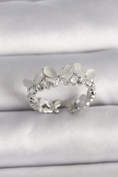 Inure Jewelry النحاس الفضة اللون الزركون حجر أبيض المينا فراشة نموذج حلقة قاب...