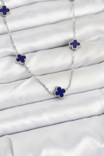 Inure Jewelry قلادة نسائية من الفولاذ 316L بلون فضي وأزرق داكن على شكل ورقة ا...