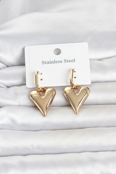 Inure Jewelry 316L Steel Gold Color Heart Model Women's Earrings