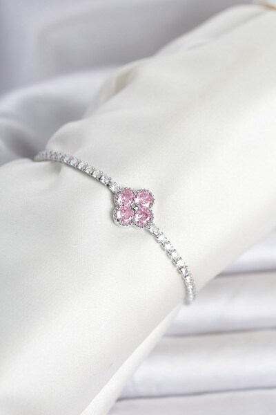 Inure Jewelry سوار نسائي من النحاس الفضي اللون الوردي مرصع بحجر الزركون موديل...