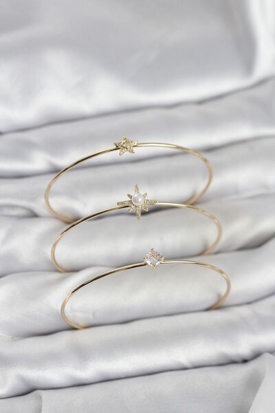 Inure Jewelry Gold Color Polar Star Model Zircon Stone 3-Piece Women's Bracel...