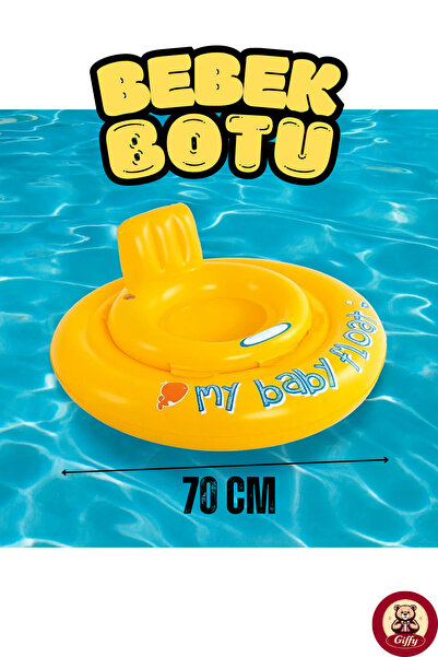 giffy Sarı Bebek Flatörü 70 CM 6-18 AY İçin Kullanılır Oturaklı Şişme Havuz D...