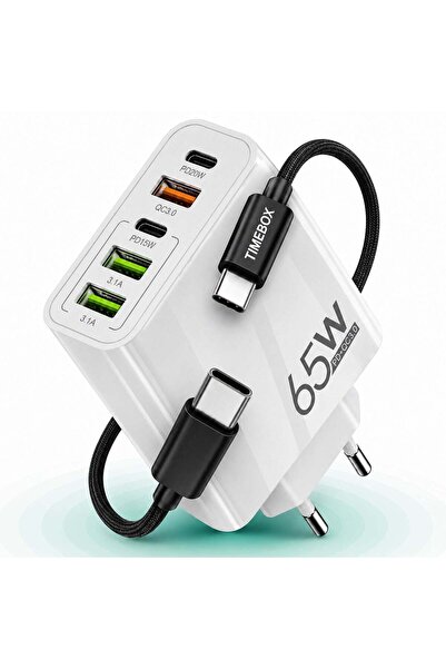 Timebox Încărcător de rețea 5 porturi 65W Încărcare rapidă 3 x USB 2 cabluri ...