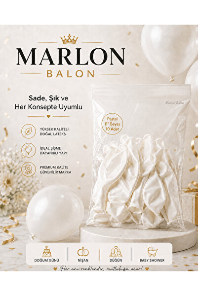 Marlon Balon Pastel Beyaz Lateks Balon 11 İnç 10 Adet Doğum Günü Nişan Düğün ...