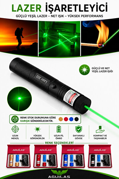 AGUILAS Green Laser Pointer Şarjlı Güçlü Yeşil Lazer Metal Kasa