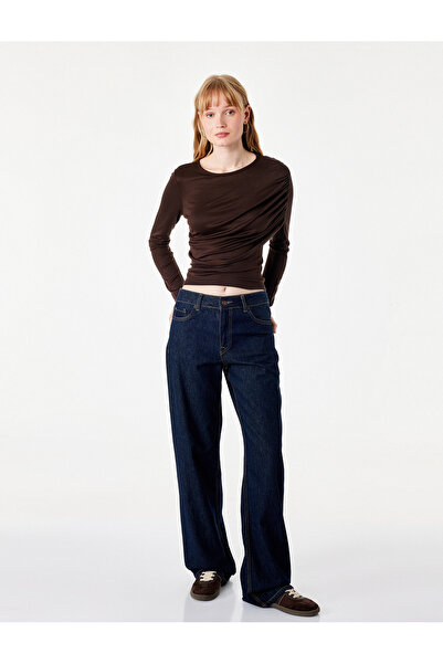 Koton Tricou cu mânecă lungă, croială slim, cu detaliu drapat