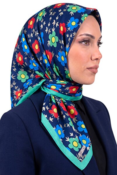 hadiora Women's Blue Green Floral Patterned Organic Cotton Soft Scarf