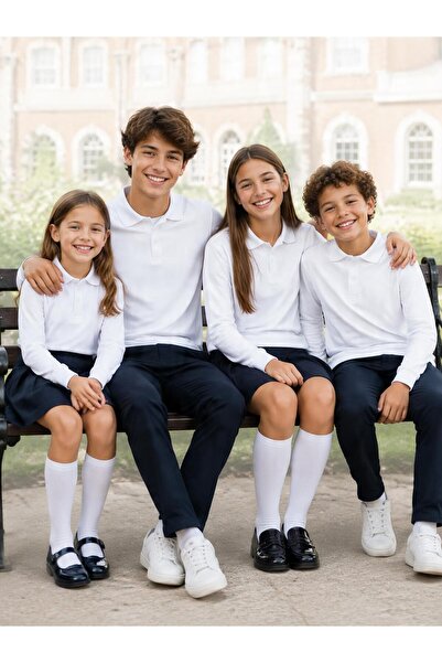 ALGLIFE ÇOCUK OKUL POLO YAKA BEYAZ UZUN KOL T-SHIRT 6-17 YAŞ