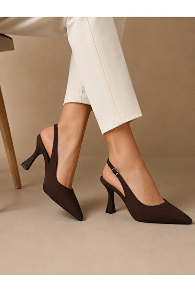 oliviashoes Women's Brown Suede Buckled Pointed Toe Stylish 9 cm Heel Stilett...