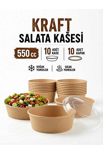 ecenplast Kraft Salata Kasesi – 10’lu Kap & Kapak Seti