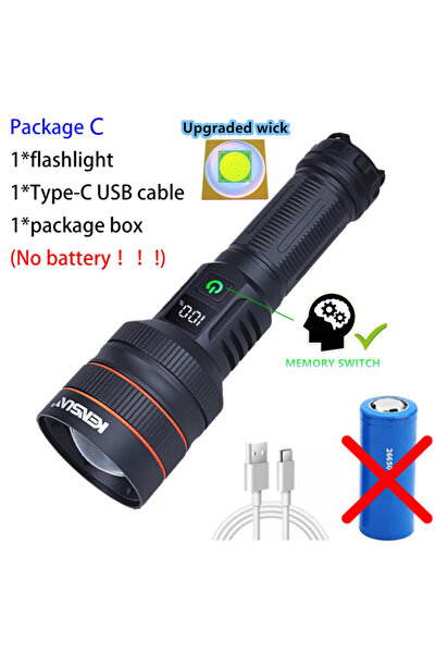 Choice1 مصباح يدوي LED فائق المدى Orange-C قابل لإعادة الشحن عبر USB، كشاف تك...
