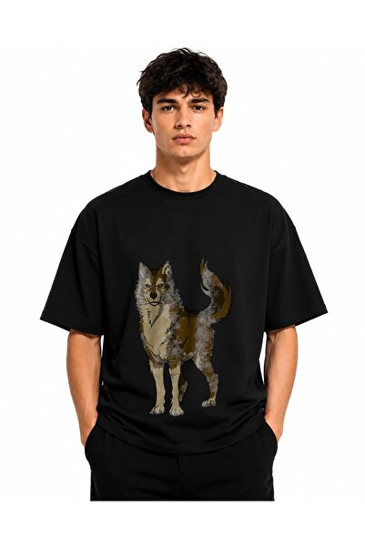 Inscriptie Tricou Unisex Bumbac Premium Casual " Brown and black wolf "