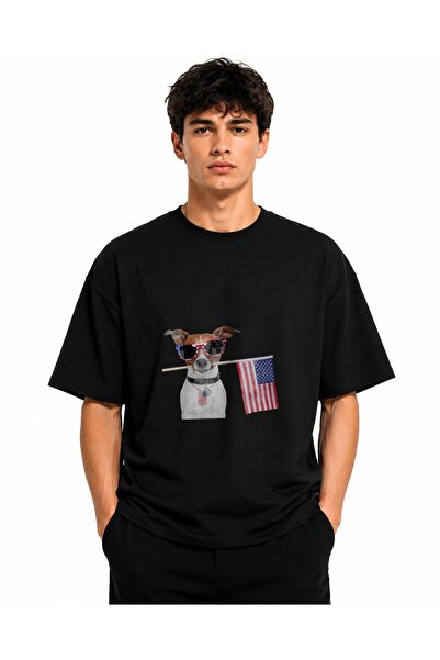 Inscriptie Ουνισέξ Βαμβακερό T-Shirt Υψηλής Ποιότητας  "Σκύλος με Αμερικανική...
