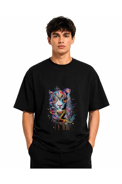 Inscriptie Ουνισέξ Βαμβακερό T-Shirt Υψηλής Ποιότητας  "Πολύχρωμη Τίγρη "