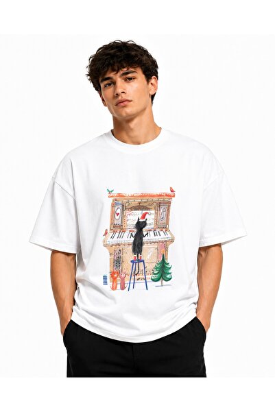 Inscriptie Tricou Unisex Bumbac Premium Casual " Pisica la pian "