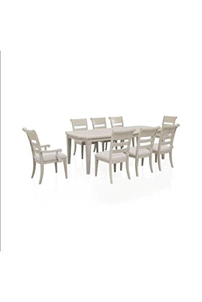 Midas Furniture طقم طاولة طعام خشبية مع 6 كراسي + 2 كرسي بمساند للذراعين بالل...