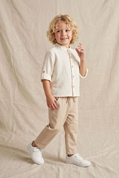 Minigimin Cicileri My Little Boy's Folded Collared Shirt and Gabardine Trouse...