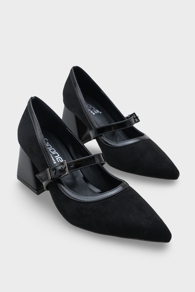 Capone Outfitters Susann Pointed Toe Thick Medium Heeled Strappy Faux Suede W...