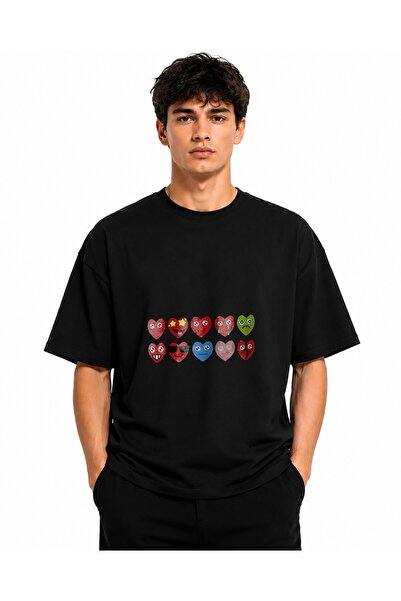Inscriptie Ουνισέξ Βαμβακερό T-shirt Υψηλής Ποιότητας "Emoji καρδιές "