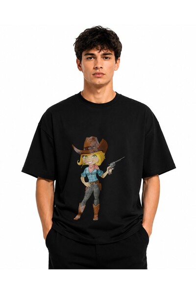 Inscriptie Unisex Βαμβακερό T-shirt Υψηλής Ποιότητας  "Καρτούν καουμπόισσα "