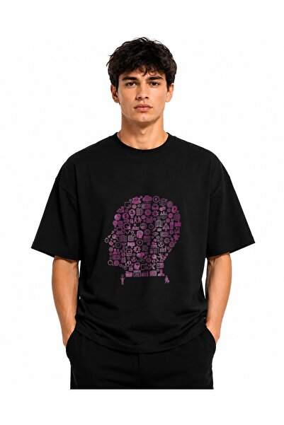 Inscriptie Ουνισέξ Βαμβακερό T-shirt Υψηλής Ποιότητας  "Εγκέφαλος ανθρώπου μωβ "