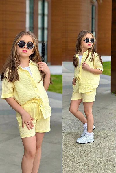 Minigimin Cicileri طقم بناتي من قميص الموسلين وشورت من مينيجيمين سيكليز - أصفر