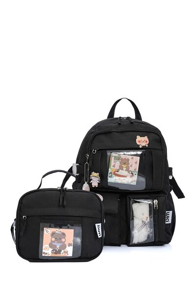 Wia Kawaii Korean Style Primary School and Lunch Box with Teddy Bear