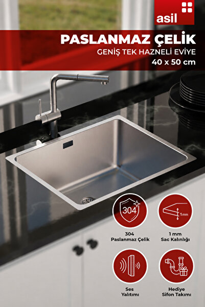Asil Krom As 359 Paslanmaz Çelik Evye Tezgah Altı 40*50 Cm