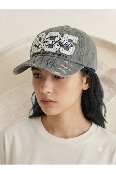 Saba Unisex vintage nakışlı beyzbol şapkası, yıkanabilir bez şapka, ayarlı kemer