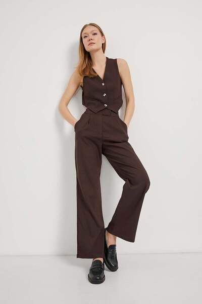Arma Life Women's Loose Wide Leg Velcro Closure Brown Palazzo Trousers