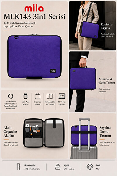 Mila 3in1 Series Mlk143 13,14 Inch Compatible Tablet, Laptop Hand and Shoulde...