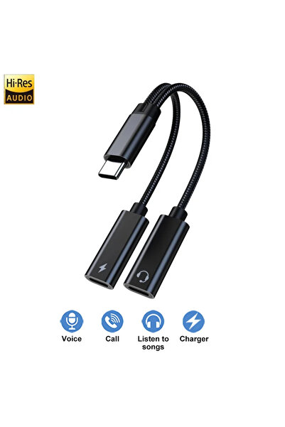 Choice كابل شاحن سريع PD مزدوج C أسود 60 وات 2 في 1 موزع USB C محول صوت سماعة...