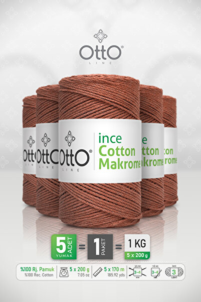 Otto Thin Cotton Macrame - Cinnamon - 5 Pack - 2Mm/200Gr/170M - Cotton Macram...
