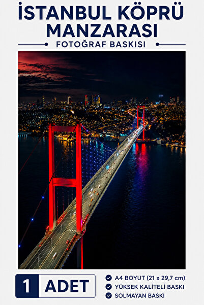 Fiery Night İstanbul Köprü Manzarası A4 Fotoğraf Baskısı 7