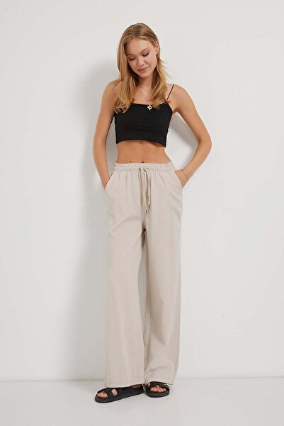 Arma Life Women's Elastic Waist Wide Leg Cream Palazzo Trousers