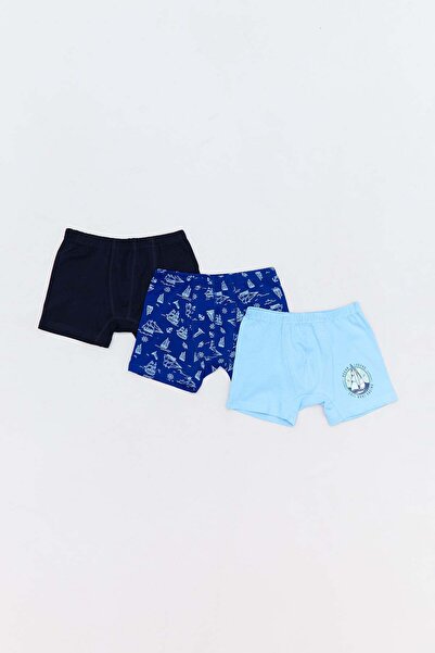 Fulla Moda Yelken Baskılı Erkek Çocuk 3 Lü Boxer