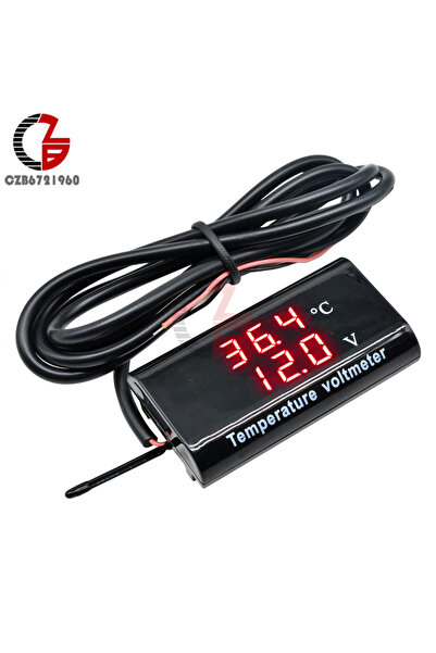 Choice1 Red-Red DC 12V Digital Temperature Voltmeter Meter IPX6 Waterproof fo...
