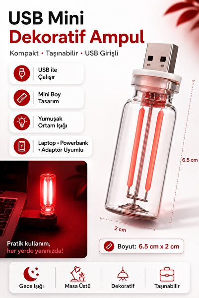 Neovista USB LED Gece Lambası Kırmızı Işık Dokunmatik Mini Taşınabilir USB Lamba