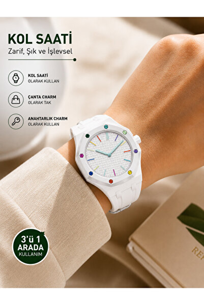 Ryan Analog Kol Saati Silikon Kordonlu Unisex Spor Saat Bag Charm Aksesuar