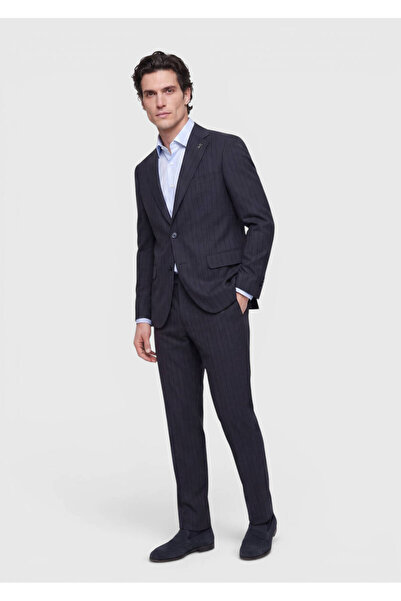 Ramsey Navy Blue Striped Zeroweight Slim Fit 100% Wool Suit