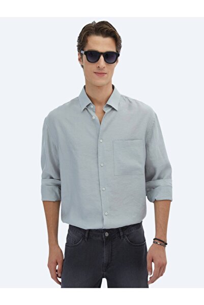 Kip Gray Plain Oversize Fit Long Woven Casual Shirt