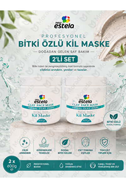 new estela PROFESYONEL BİTKİ ÖZLÜ KİL MASKE 600GR X2 ADET