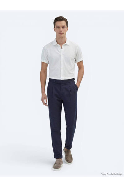 Kip Lacivert Dokuma Carrot Fit Casual Pamuk Karışımlı Pantolon