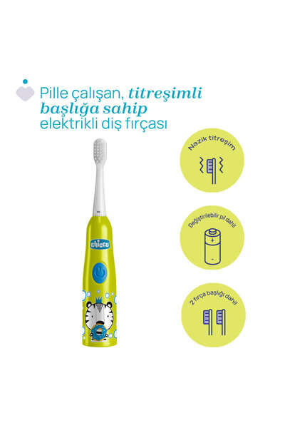 Chicco Çocuklar İçin Pilli Diş Fırçası Kaplan - Yeşil