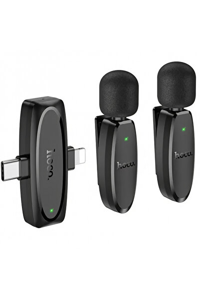 Hoco 2 x microfon wireless cu prindere tip cravată Lightning / Type C L15 negru