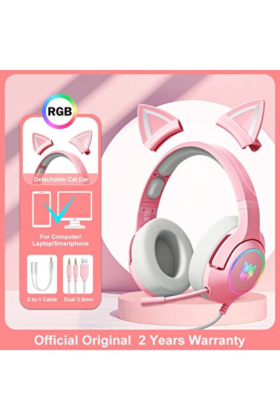 Choice Pink ONIKUMA K9 Wired Headphones with RGB Light Flexible HD Mic 3.5mm ...
