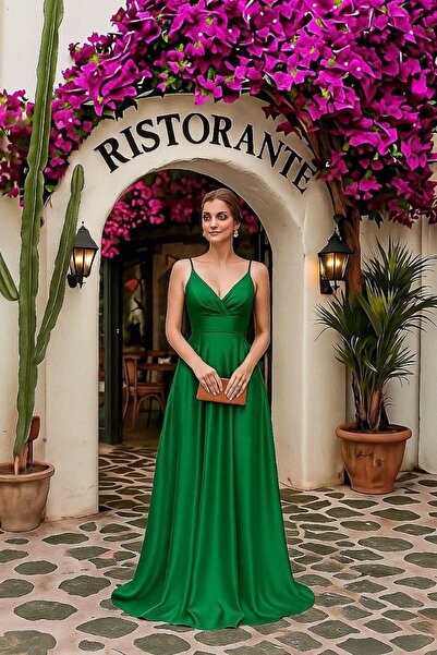 Modafeminen فستان ساتان بحمالات 582151 أخضر